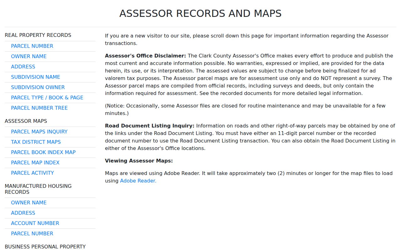North Las Vegas street directory Clark County Assessor address search