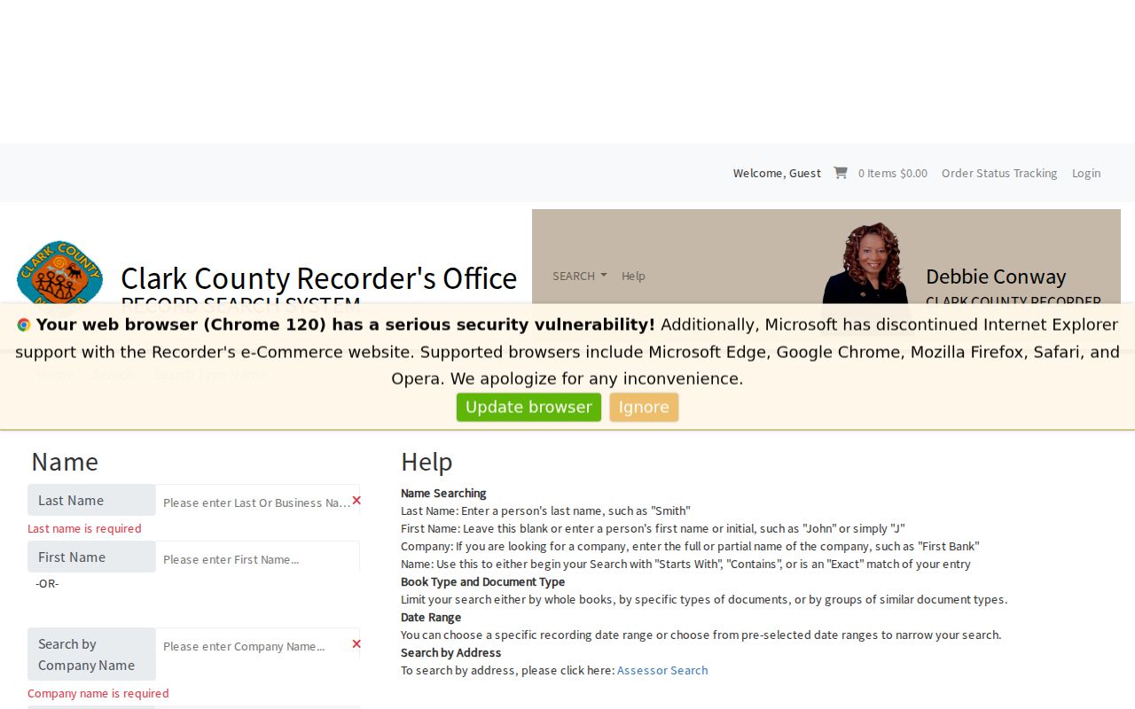 North Las Vegas previous residents Recorder name search controls