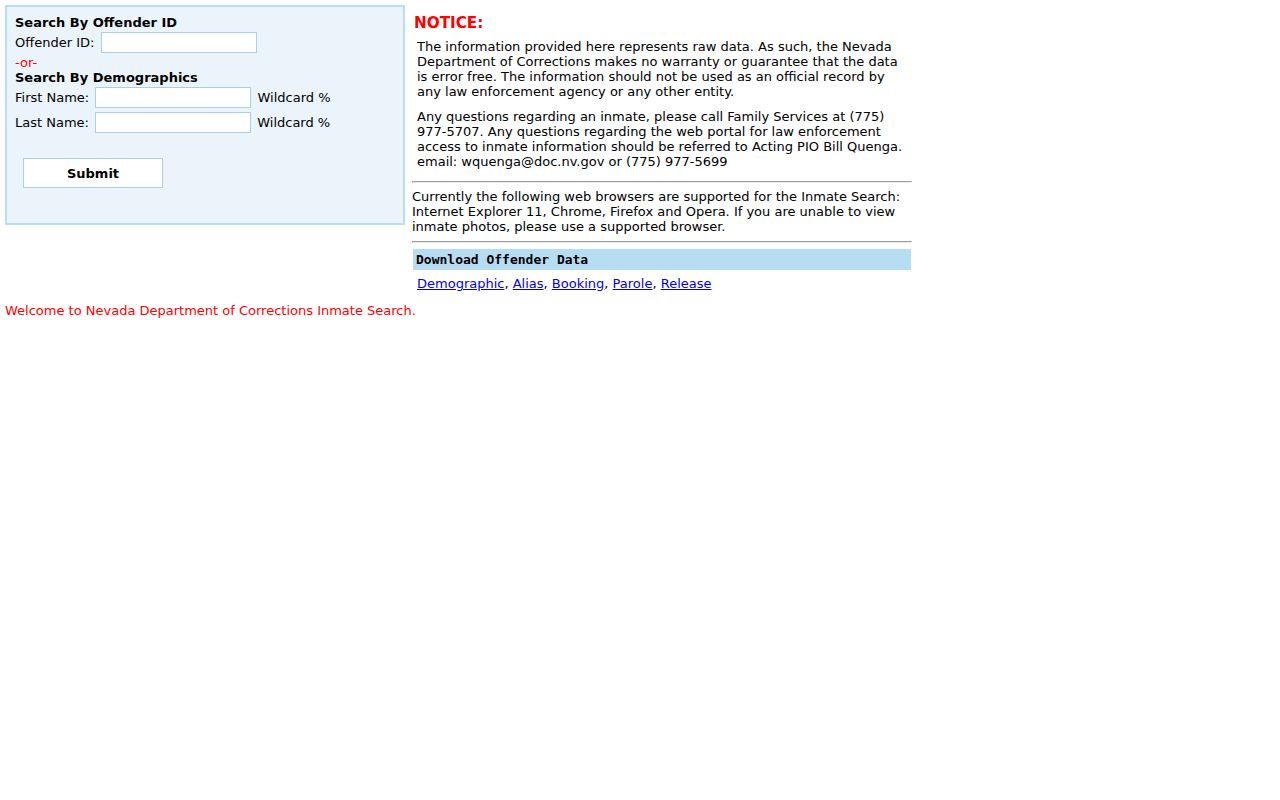 North Las Vegas residents directory Nevada DOC offender search